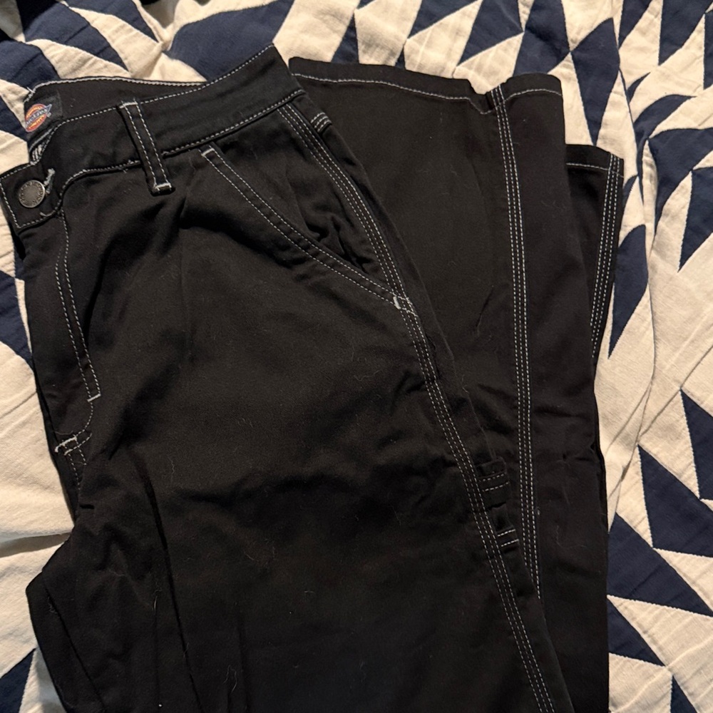 Dickies Black Work Pants with Contrast White Stitching
